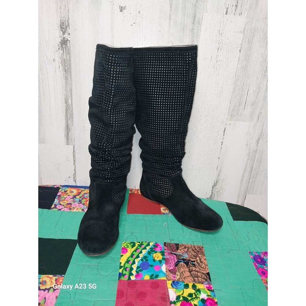 UGG Australia Abilene Perforated Slouch Black Suede Boots Women’s EU 39 US 8